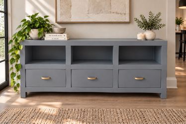 Matte Gray Wood TV Console with Drawers