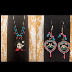 Handmade Disney Mulan-Inspired Necklace and Earring Set