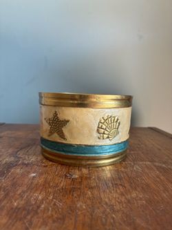 Vintage Brass Nautical Planter / Cachepot – Starfish & Seashell – Made in India