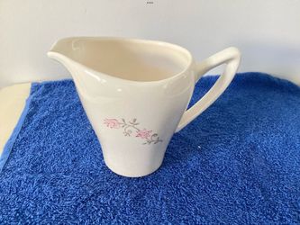Pre-1960s Small Beverage Pitcher / Creamer Pink Floral Design USA Made 4” Tall