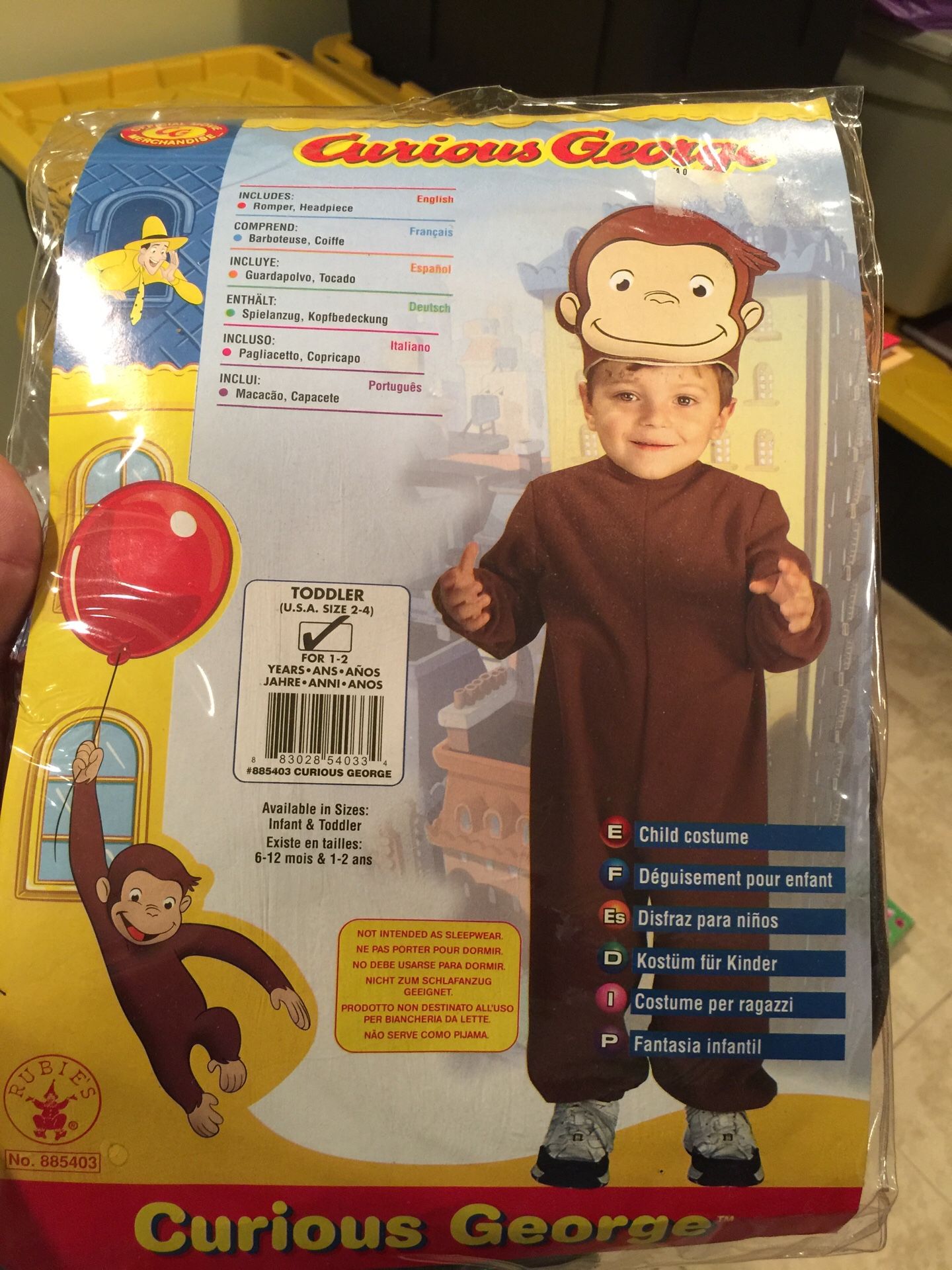 Curious george toddler fleece costume