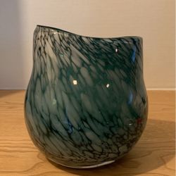 Art glass hand blown blue Green with silver swirls 5” x 7” A17