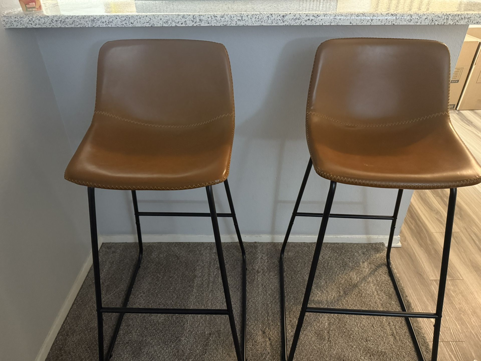 Two Faux Leather Barstools