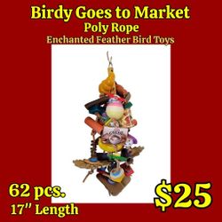 New Medium Size Parrot Bird Toy: Birdy Goes To Market: Poly Rope 62pc