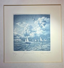 VTG Kathleen Cantin Southwind Hot Air Ballon Sailboat Limited Etching Aquatint