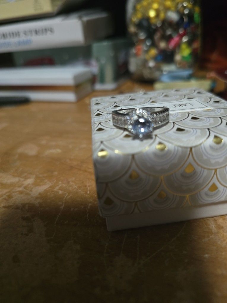 Size 7 White Engagement Ring Sterling Silver 