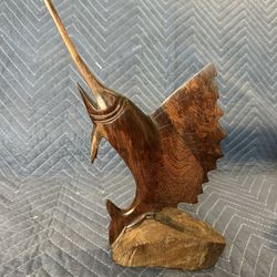 Hand Carved IRONWOOD Marlin Swordfish Sculpture Marine Life Ocean Nautical 12"H