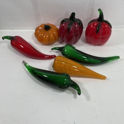 Vintage Hand Blown Vegetable Kitchen / Home Interior Decor Set Of 7 VERY RARE