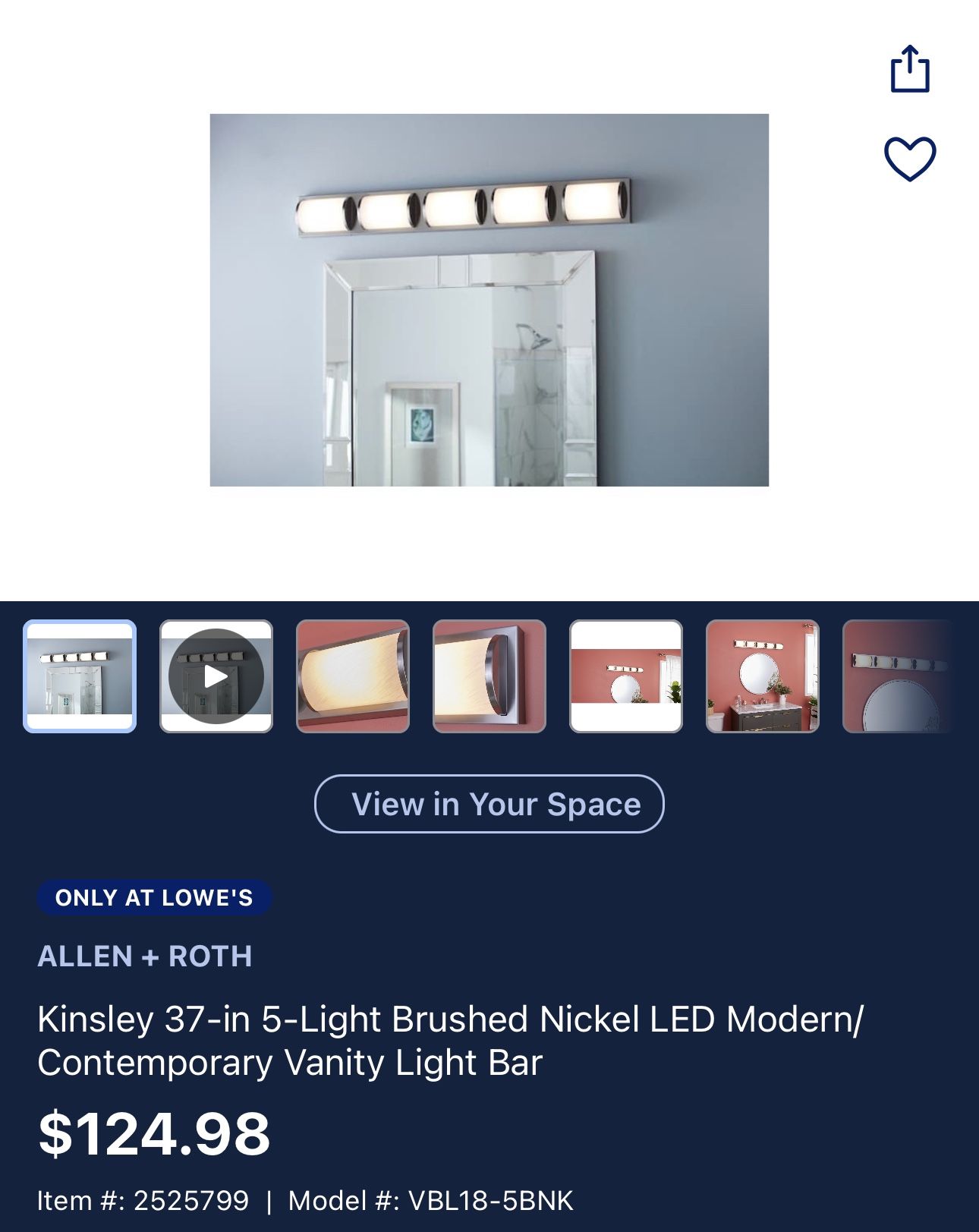 Kinsley 37-in 5-Light Brushed Nickel LED Modern/ Contemporary Vanity Light Bar