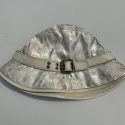 Vintage Coach Bucket Hat Ivory With Leather Trim 