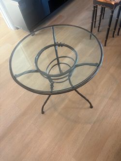 Round Glass Top Iron Side Table