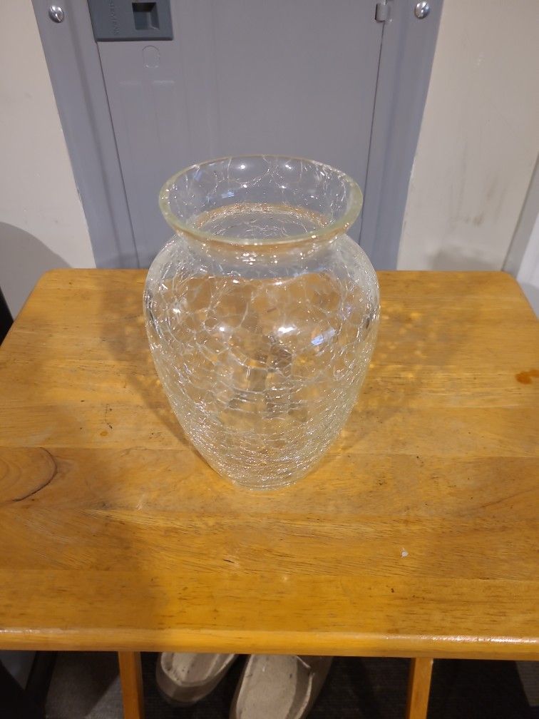 Unique Cracked Glass Vase Approx 8" High X 5" Wide