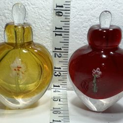 Lot of two vintage, perfume, bottles, red and yellow