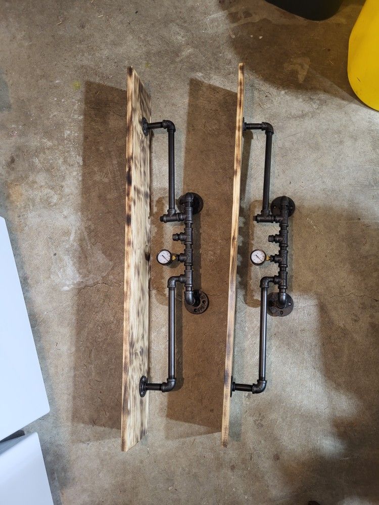 4 Ft Wall Shelves With Steam Punk Mount
