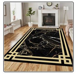 Antep Black and Gold 6x9 Marble Rug, Modern Area Carpet, Salon Carpet, Home Decor Rug
