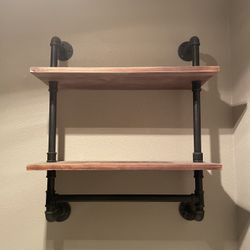 Floating bathroom shelves with towel bar