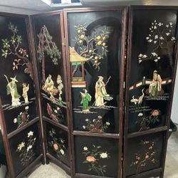 Vintage  Chinese Coromandel Lacquer 4-Panel Room Divider Screen