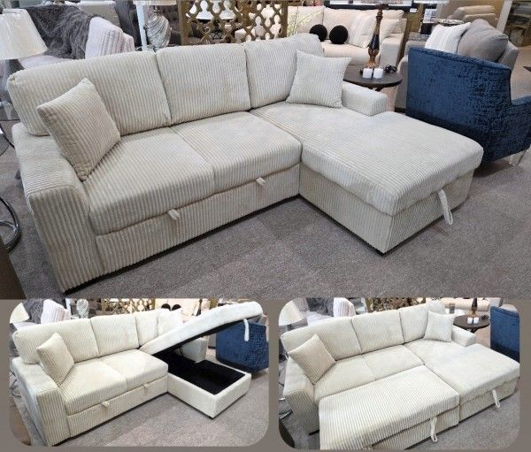 Beige Pull Out Sectional Sofa & Storage