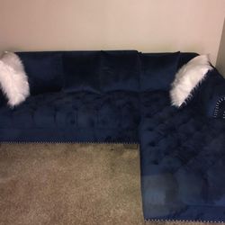 Royal Blue Velvet RAF Sectional / couch /Living room set