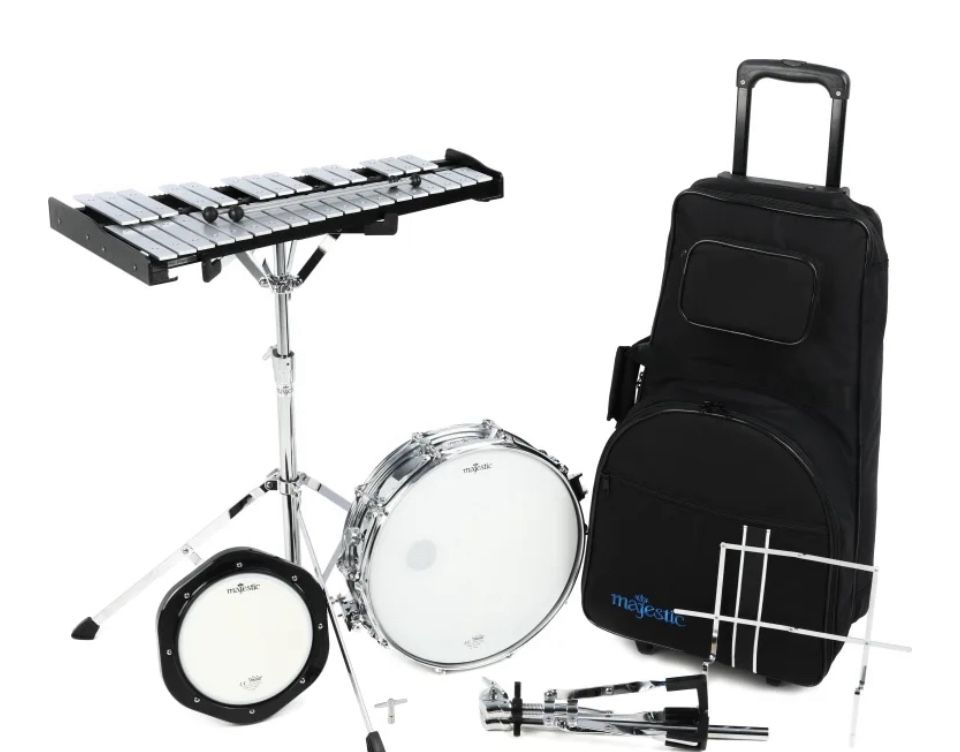Mapex Snare Drum & Bell Percussion Kit with Rolling Bag – Blue-Trim Edition
