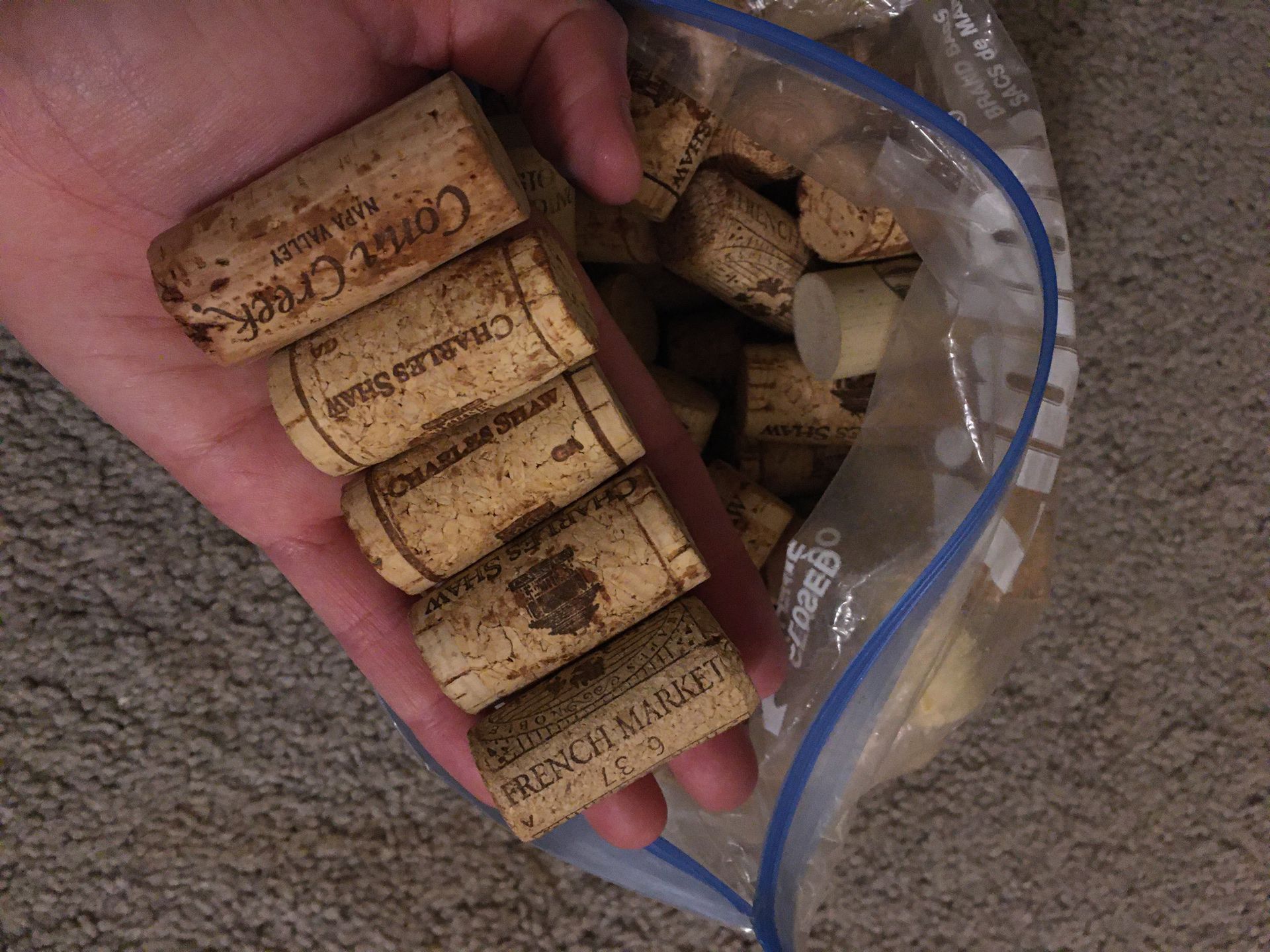 Wine corks full gallon ziplock for wedding name cards/crafts