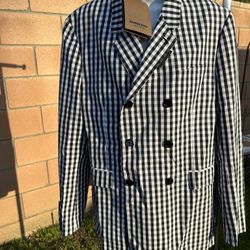 BURBERRY Men's Black Gingham Technical Wool Jacket, Brand Size 52 (US Size 42)