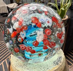 Glass Murano Style Artsy Paperweight 5 inches x 5 inches weighs 5 lbs