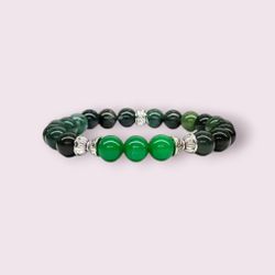 Handmade Natural Green Jade/ Moss Agate 8mm Beaded Stretchable Durable Bracelet 