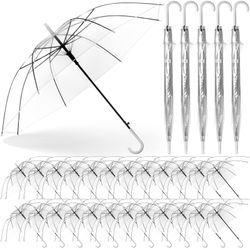 Reginary 30 Pieces Wedding Umbrellas Bulk Auto Open Stick Umbrellas With White European J Hook Handle Windproof Large Canopy Umbrella For Outdoor Wedd