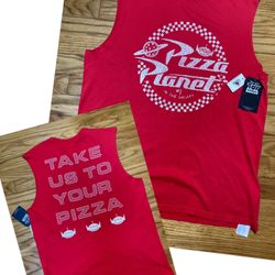 Disney Junk Food Toy Story Pizza Planet Cutoff Sleeve T-shirt Men’s Sz L New!