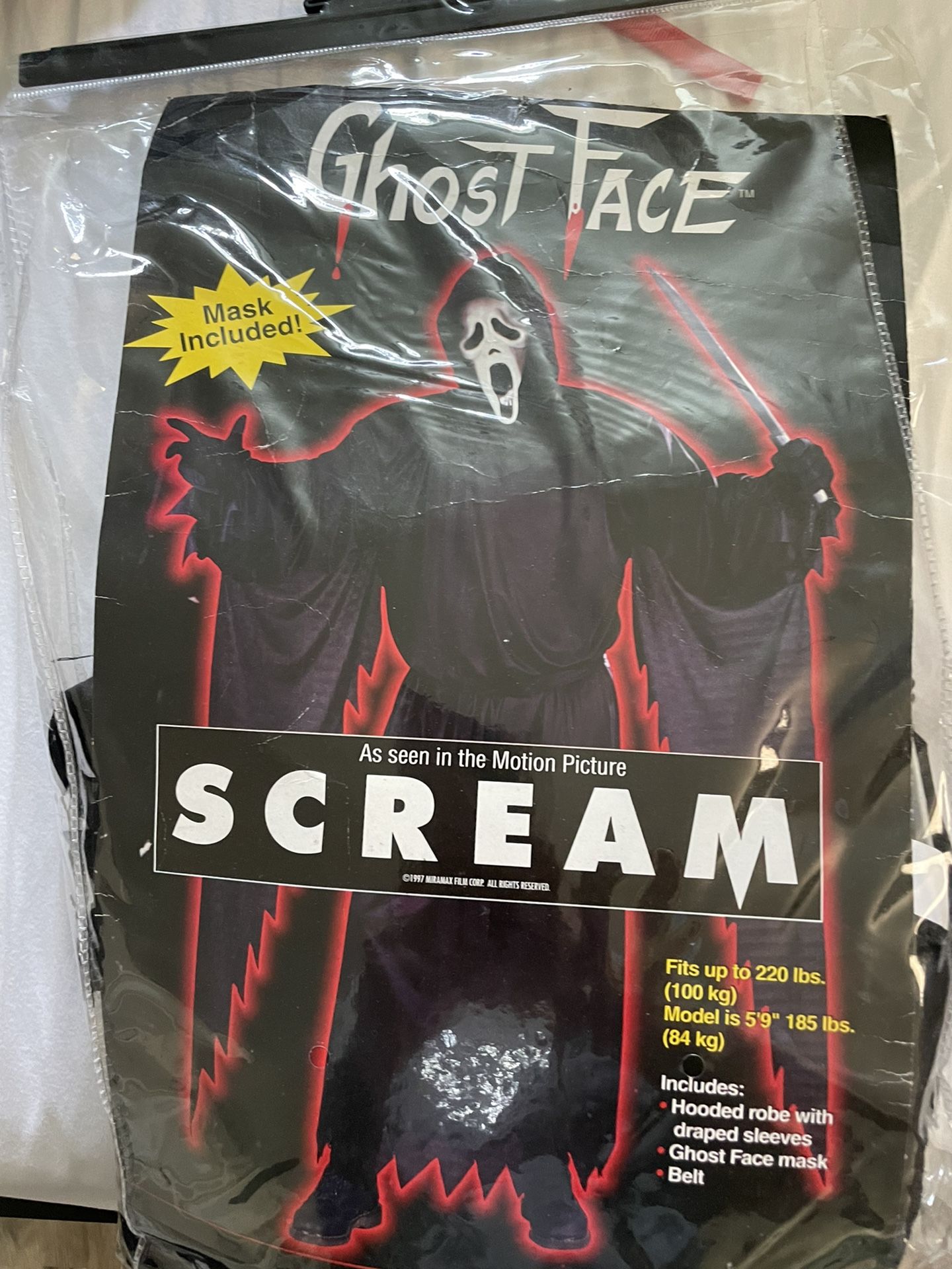 Scream Ghost Face Halloween Costume Fits Up To 220 Lbs