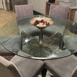 60” Round Glass table With 6 chairs