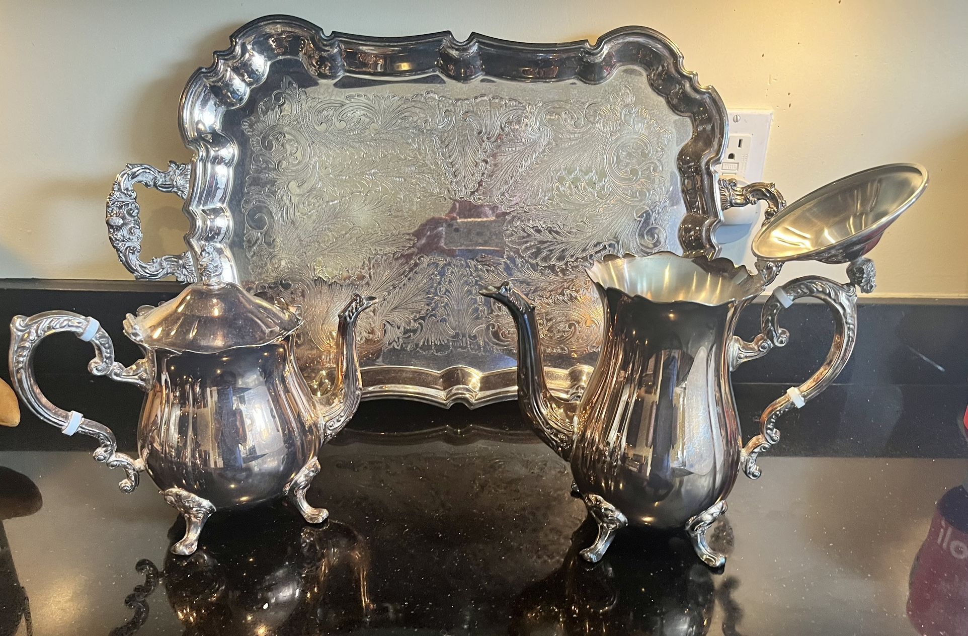 Vintage Leonard Silver Plate Coffee/Tea /Creamer/Sugar Set w/ Tray