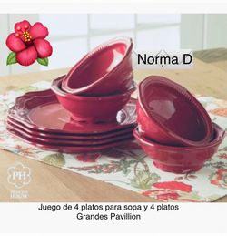 Set de 4 platos para sopa y 4 platos grandes Pavillion nuevos en sus cajas 🌺 princess house 🌺