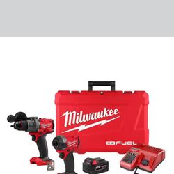 Milwaukee Drill, Impact, Charger , And 2. 5 Amp Batters. 
