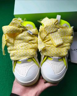 Lanvin Paris Women’s Sneakers – White & Neon Yellow – Size 8.5
