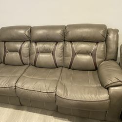 Gray Leather Reclining Comfort Couches 