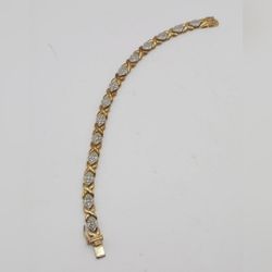 Vintage CZ Xlink, Gold over 925 Tennis Bracelet
