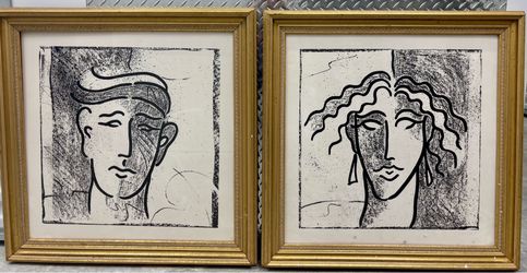 Set of 2 Framed Art Prints - Mid-Century Style Portraits