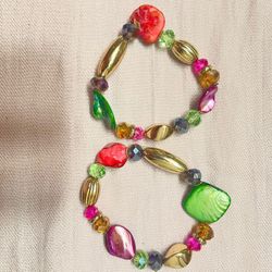 2 Crystal Bead & Natural Seashell Bracelets. 