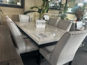 Brand New Marble-Top Dining Table with 6 Chairs