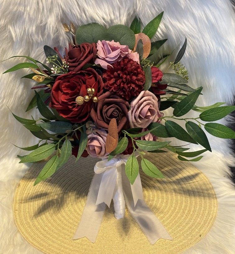 Large Bride Wedding Bouquet Or Quinccenita Bouquet, Silk Florals, FREE GIFT