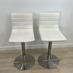 CITY Furniture, White Leather, Stainless Steel Frame, Adjustable Bar Stools (2)
