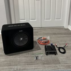 KICKER CompR Series 12" Subwoffer, 1600W KICKER sub Amplifier, and complete 4 gauge wiring kit