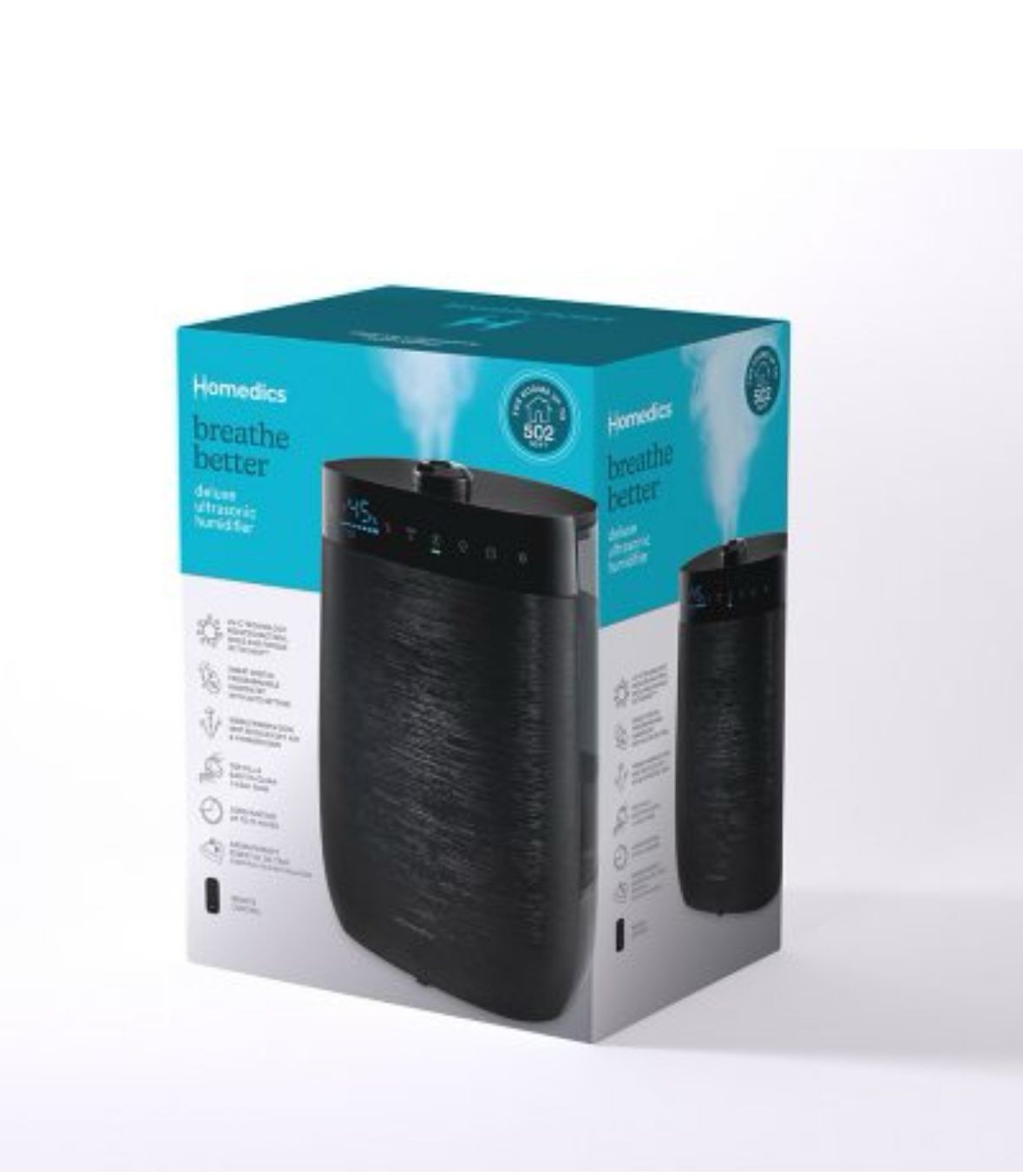 Homedics Deluxe Ultrasonic Humidifier 1.5 Gal Tank + 70 HR Running Time Brand New In Box 