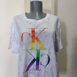 Calvin Klein Jeans Prinde Rainbow Cropped Tie Dye Women's Tee Shirt Sz M.