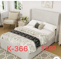（K-366）King Size Corduroy Upholstered Bed Frame With Vertical Stripe Wingback Headboard And High Footboard