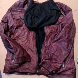 Men's Leather Jacket W/ Hoodie
