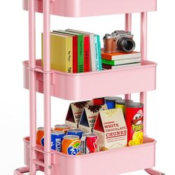 Pipishell 3 Tier Mesh Utility Cart, Rolling Metal Organization Cart with Handle and Lockable Wheels, Multifunctional Storage Shelves for Kitchen Livin