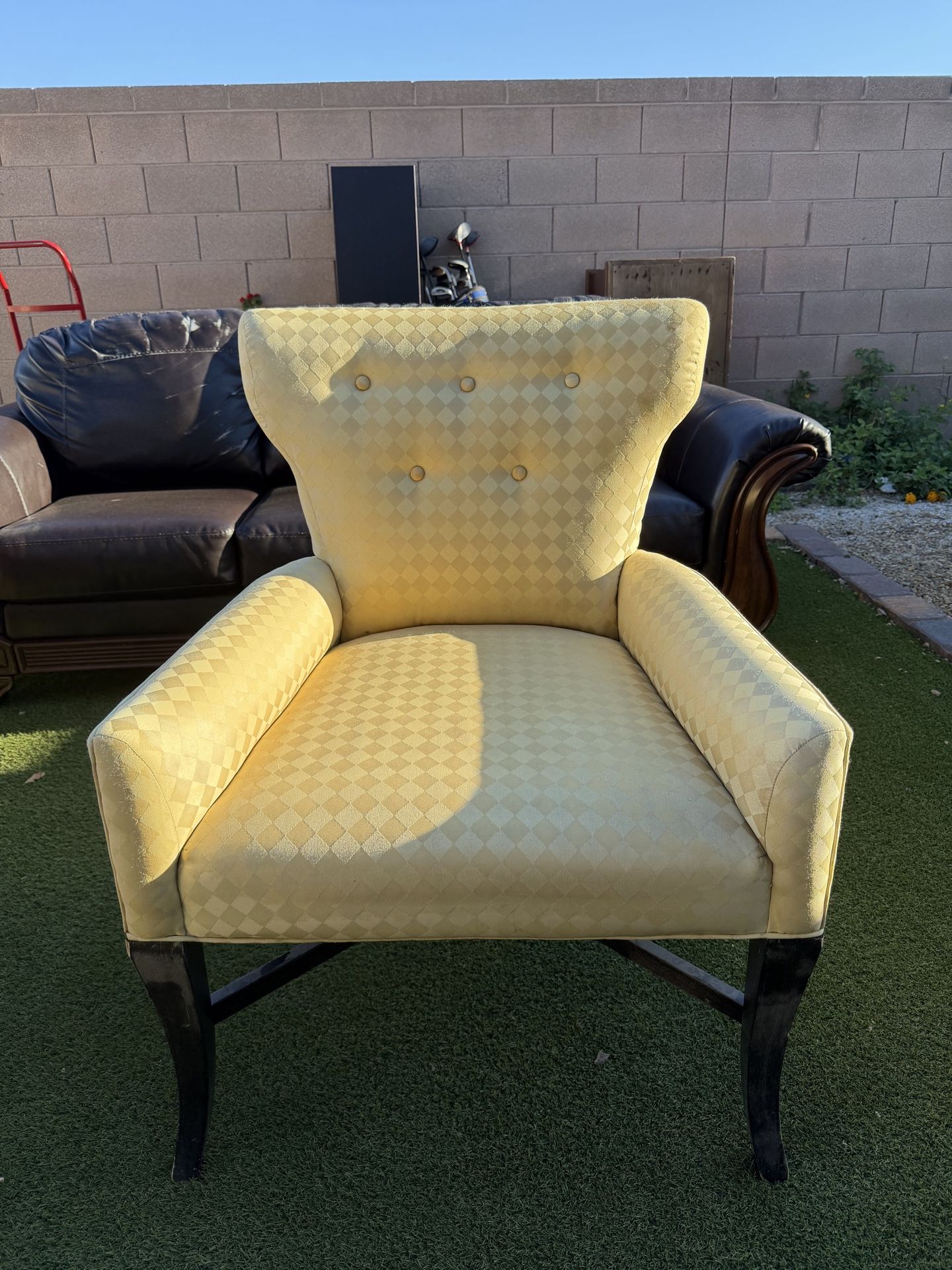Vintage Gold Tufted Wingback Accent Chair